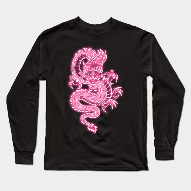 Light Pink Neon Glow Traditional Chinese Dragon Long Sleeve T-Shirt by la chataigne qui vole ⭐⭐⭐⭐⭐